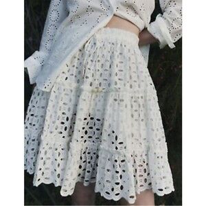 New Zara Ruffled White Eyelet Mini Skirt